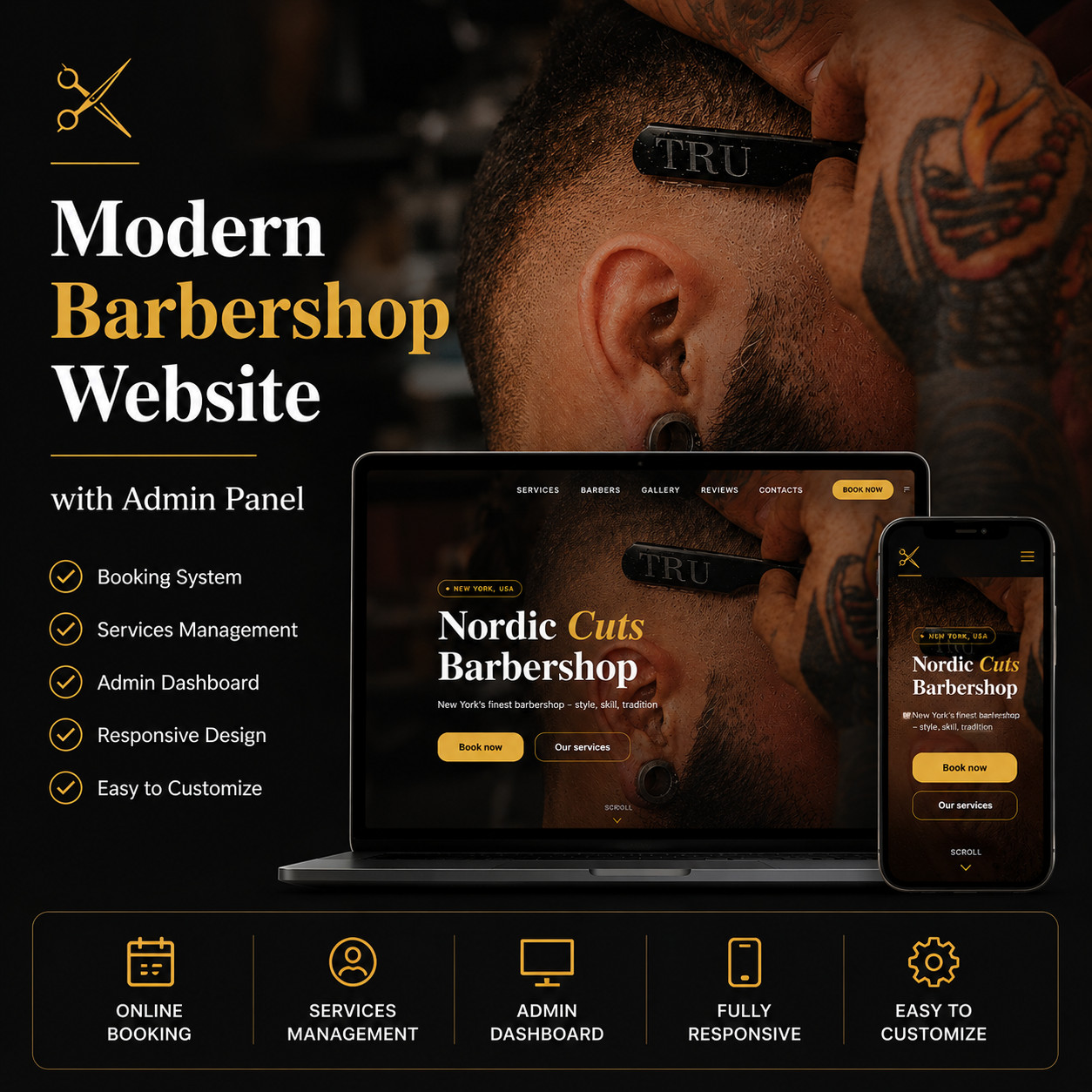Automated Barbershop Booking System — Ready-to-Launch Website with Admin Dashboa
