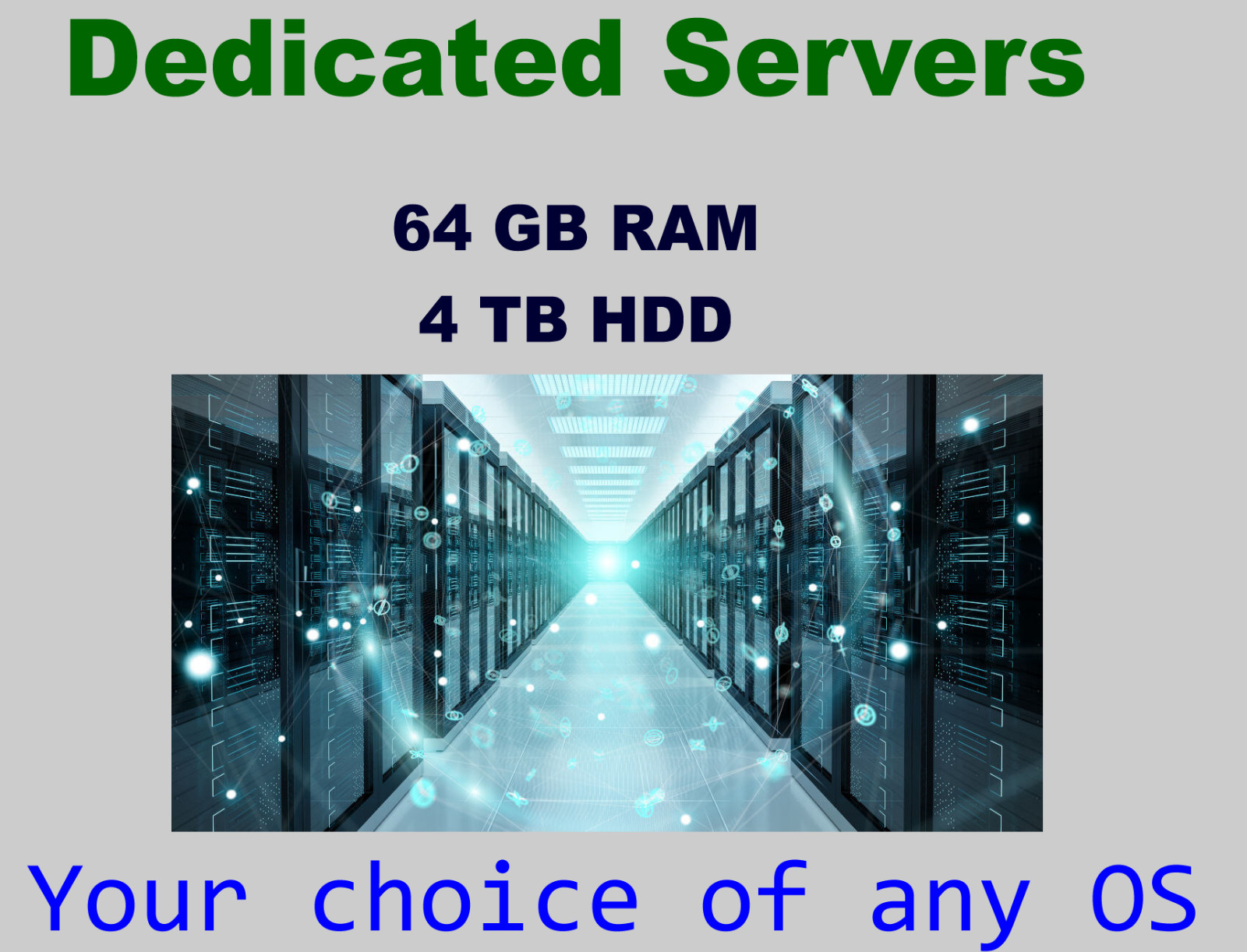 Dedicated Server ANY Operating system 64GB RAM, 4TB GB HDD, 24hour support