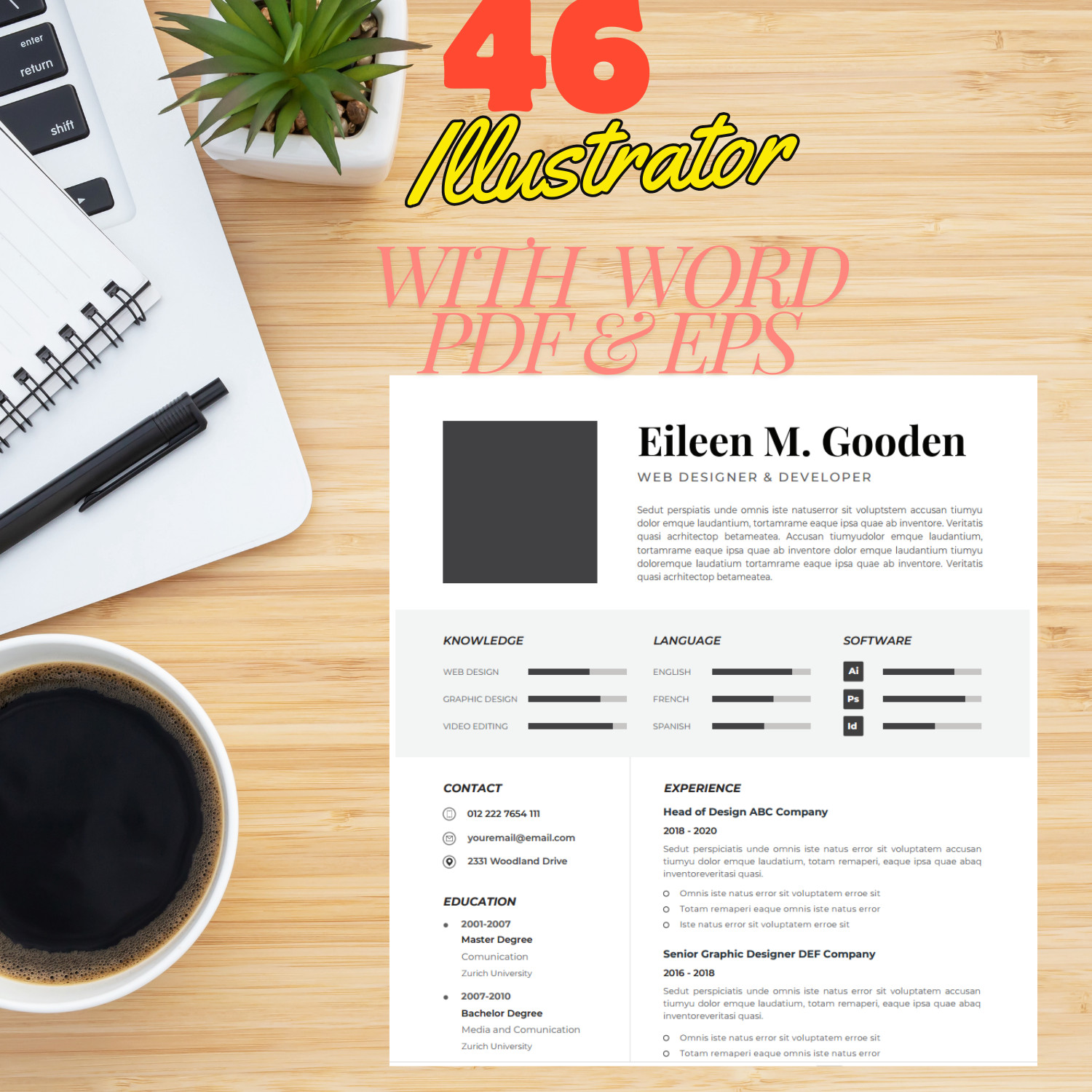 Resume – Illustrator-In Design – Templates 100+ CV with Word, Eps & PDF & Bonus