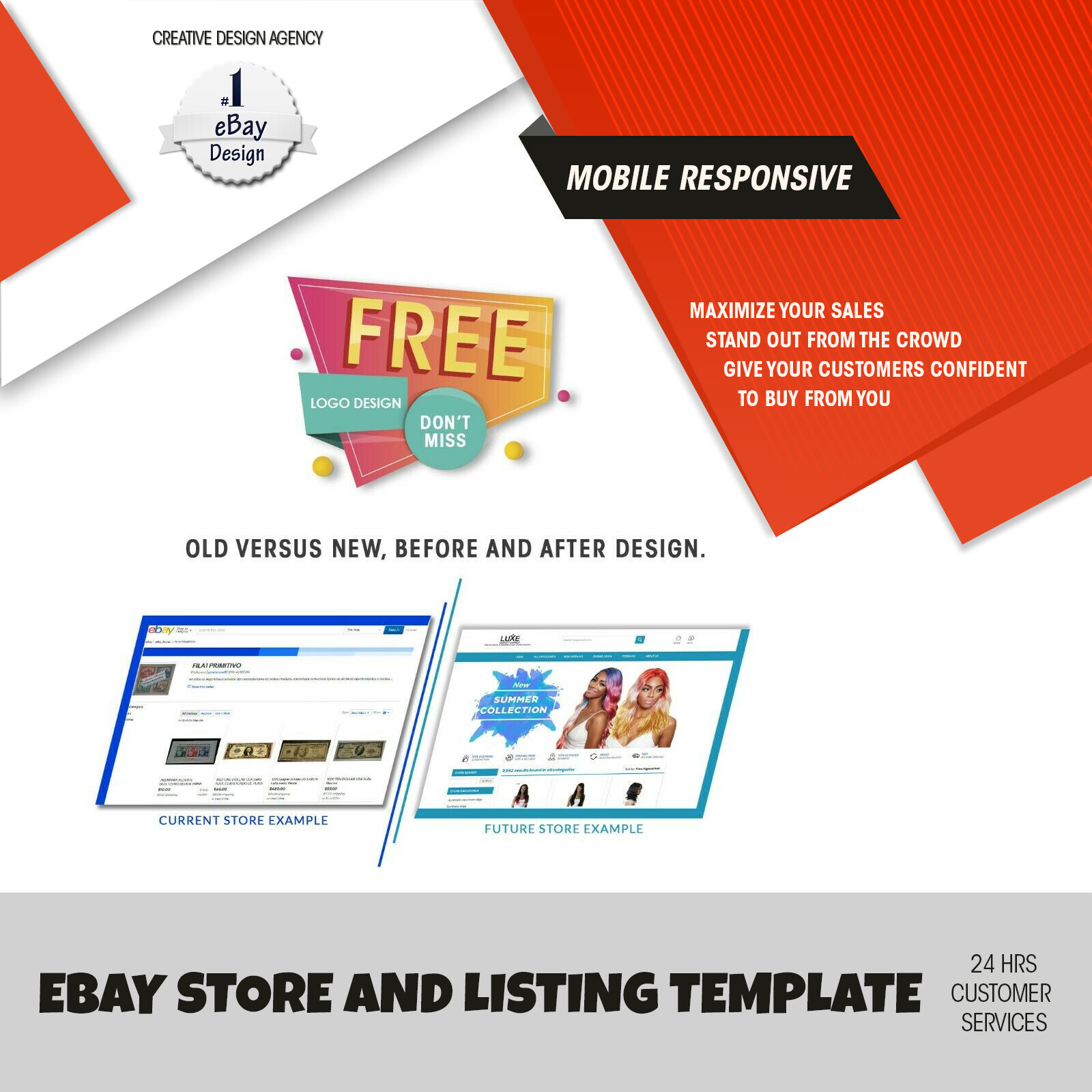 Full Professional eBay Shop Store & Listing Template Design + LOGO DESIGN