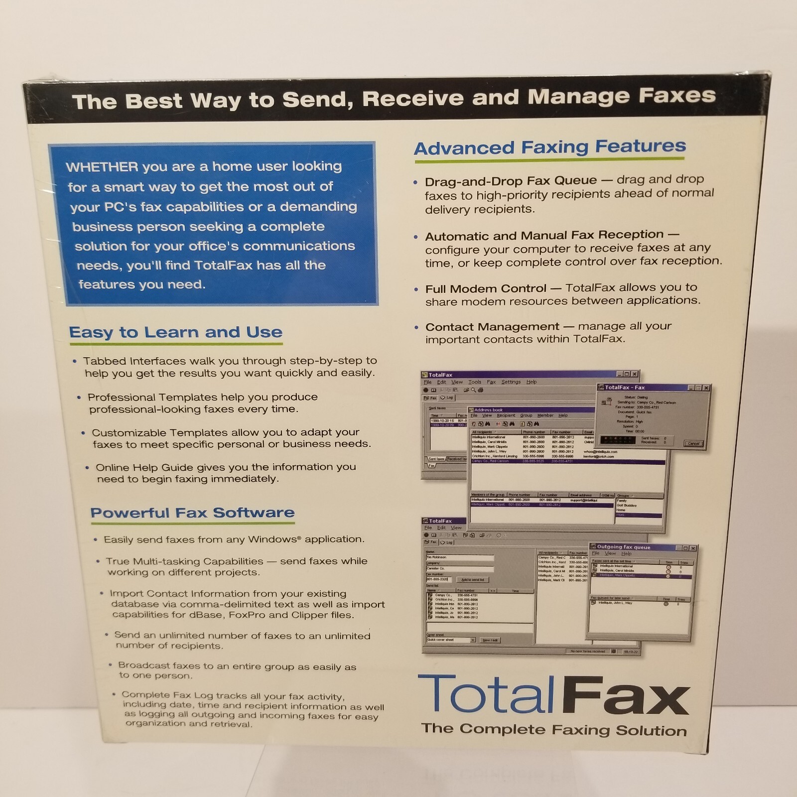 Intelliquis Total Fax TotalFax Software Rare Vintage Windows 95/98, NT/2000 NEW