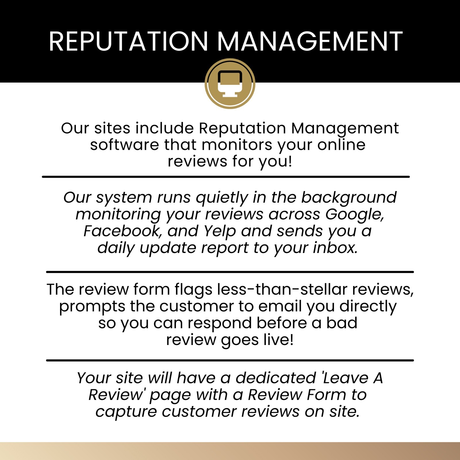 Website Design, Optimized, Mobile Friendly, Online Review Management Included