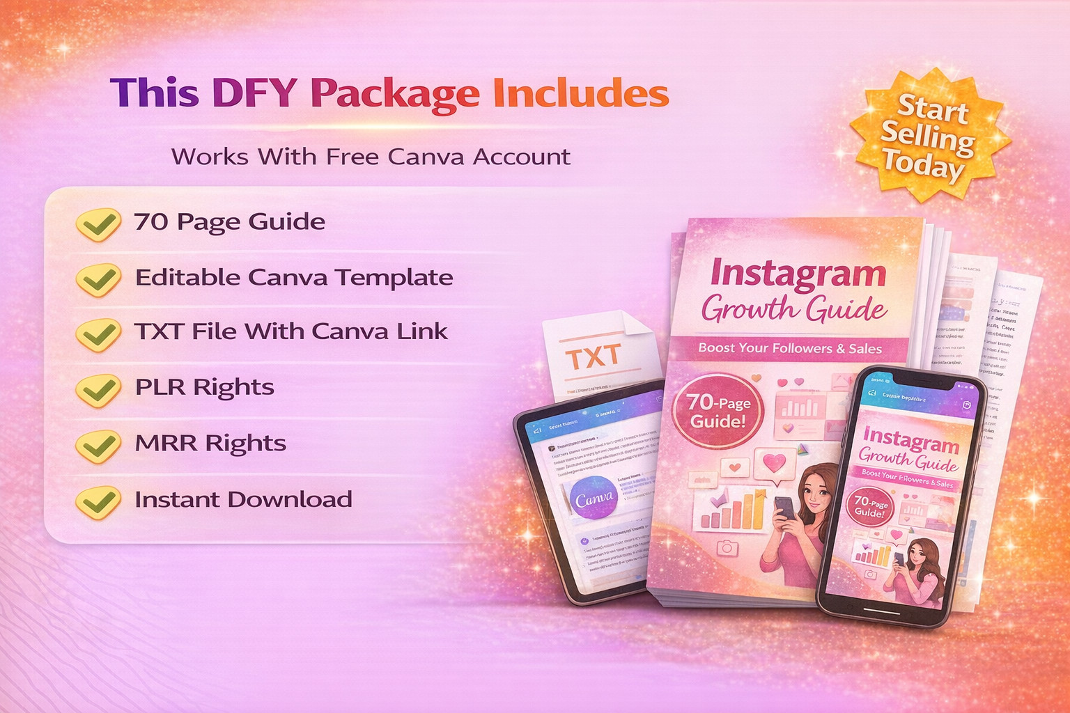 Instagram Growth Guide PLR MRR, Editable Canva Template, DFY Digital Product
