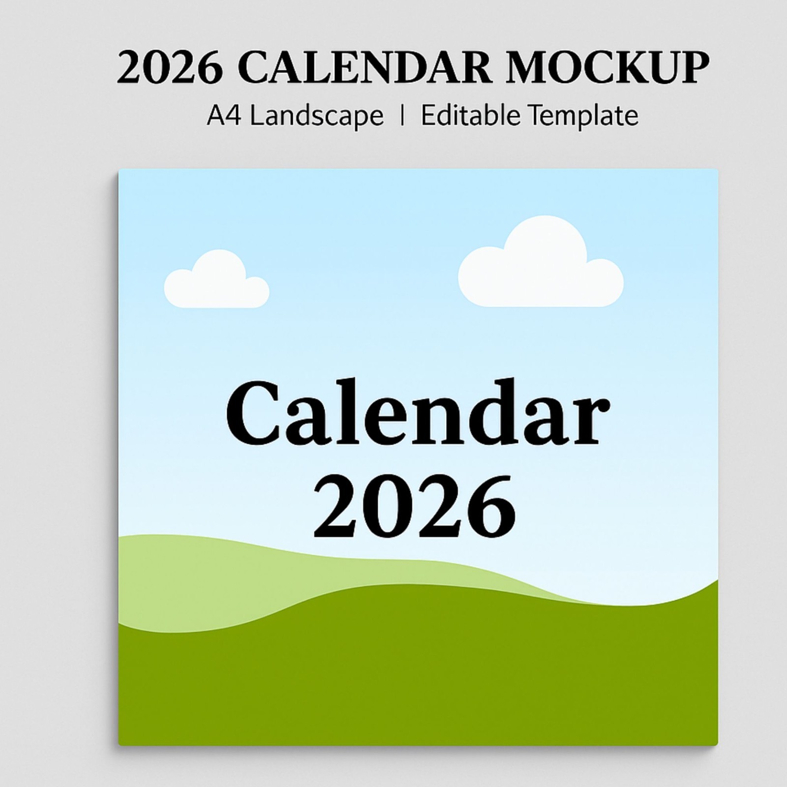Canva 2026 Calendar Template Editable, Minimal Calendar Mockup, Printable Desk