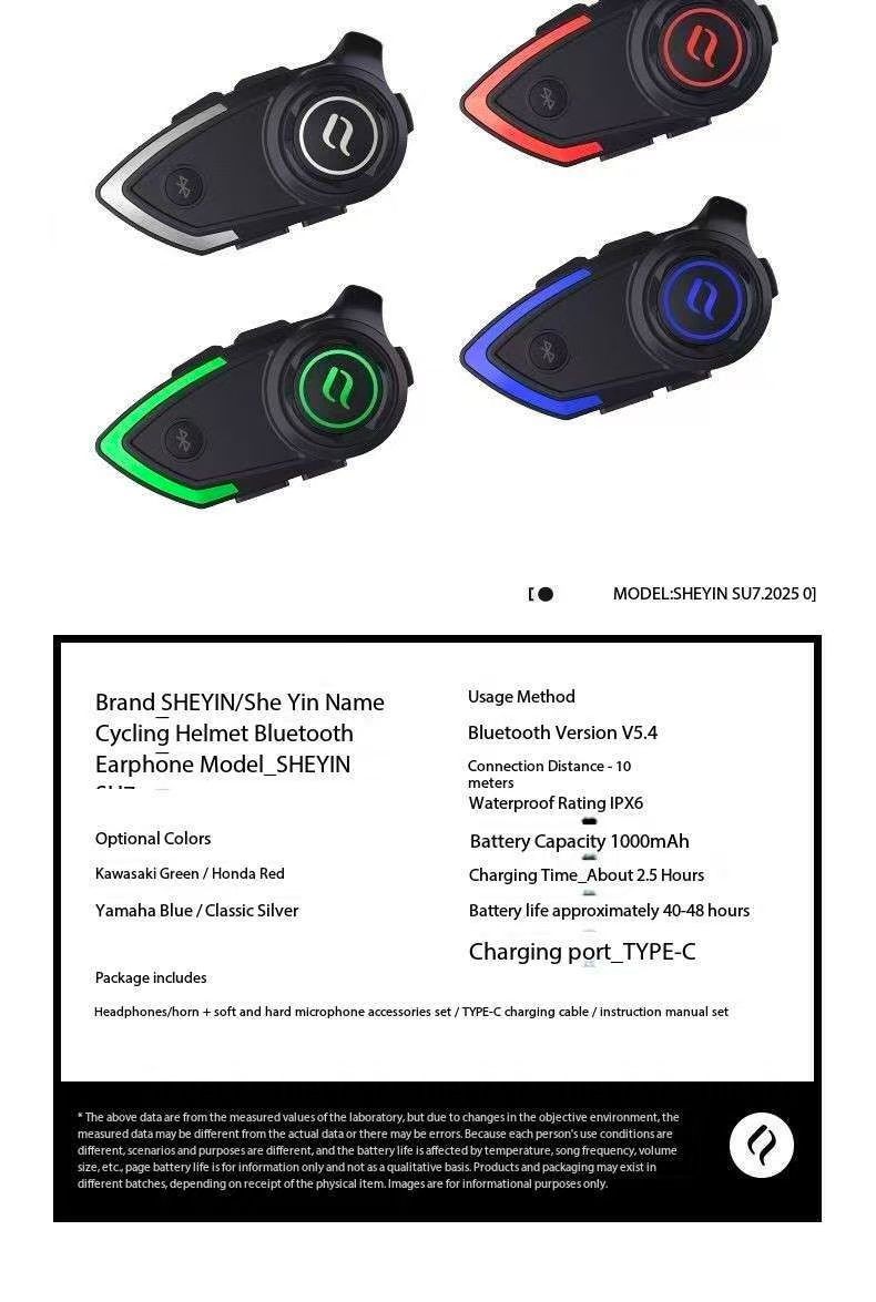 SHEYIN SU7 motorcycle helmet Bluetooth headphones noise waterproof riding