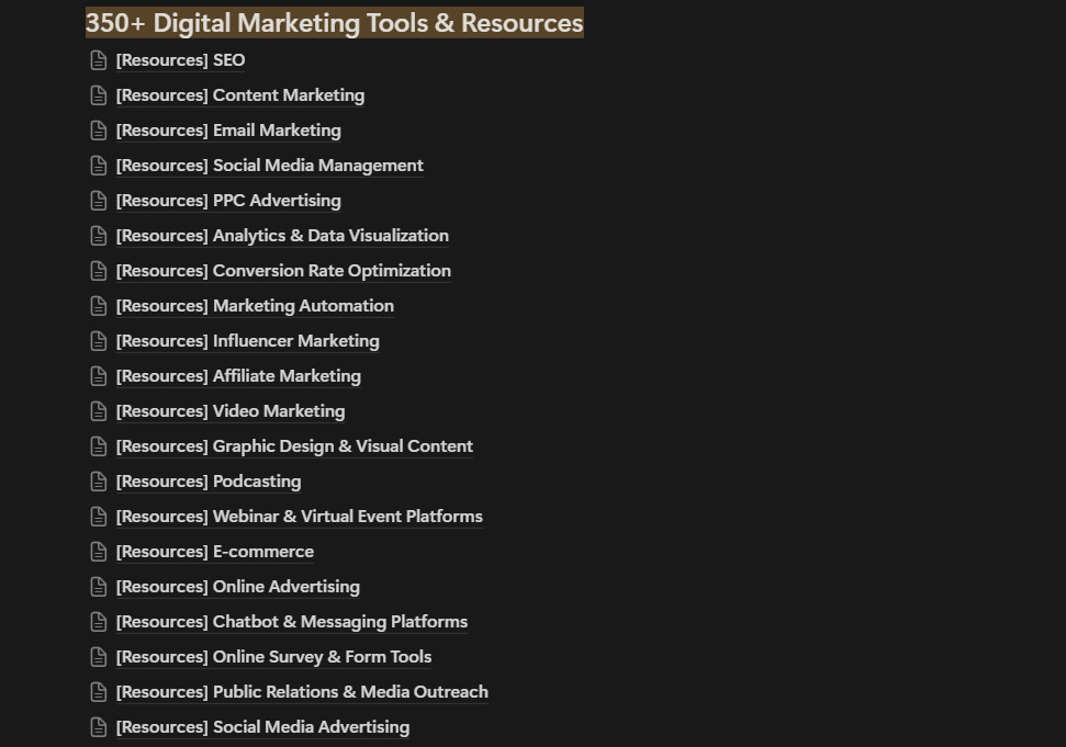 Notion Site: Digital Product Power Kit 350+ Digital Marketing Tools & Resources