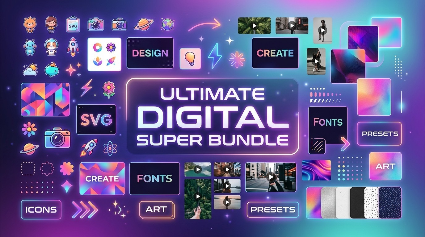 Ultimate Digital Mega Bundle | Fonts + Clipart + SVG + Coloring Books