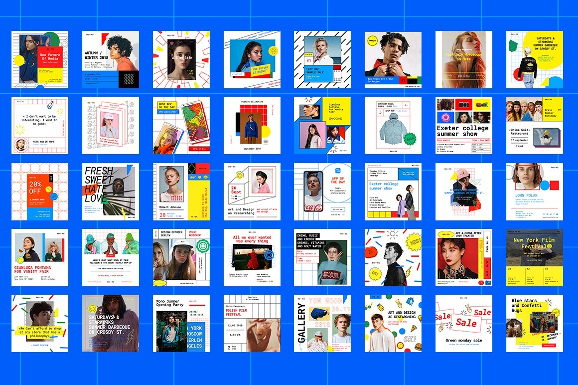 Social Media Post Templates Kit 40 PSD 3 Color Schemes & 30 Stories Bundle