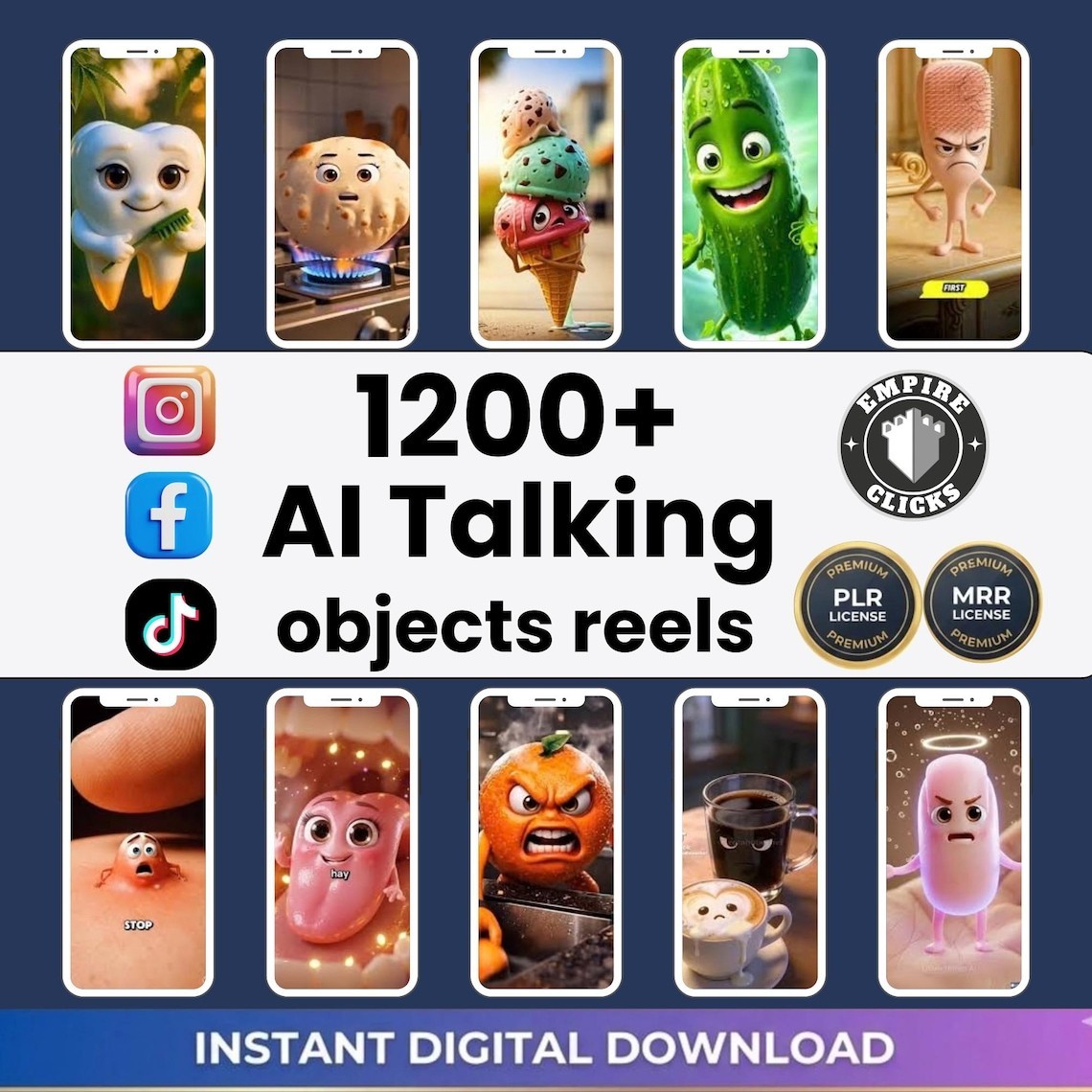 1200+ AI Talking Object Videos | Viral Reels Bundle PLR MRR | Faceless Content