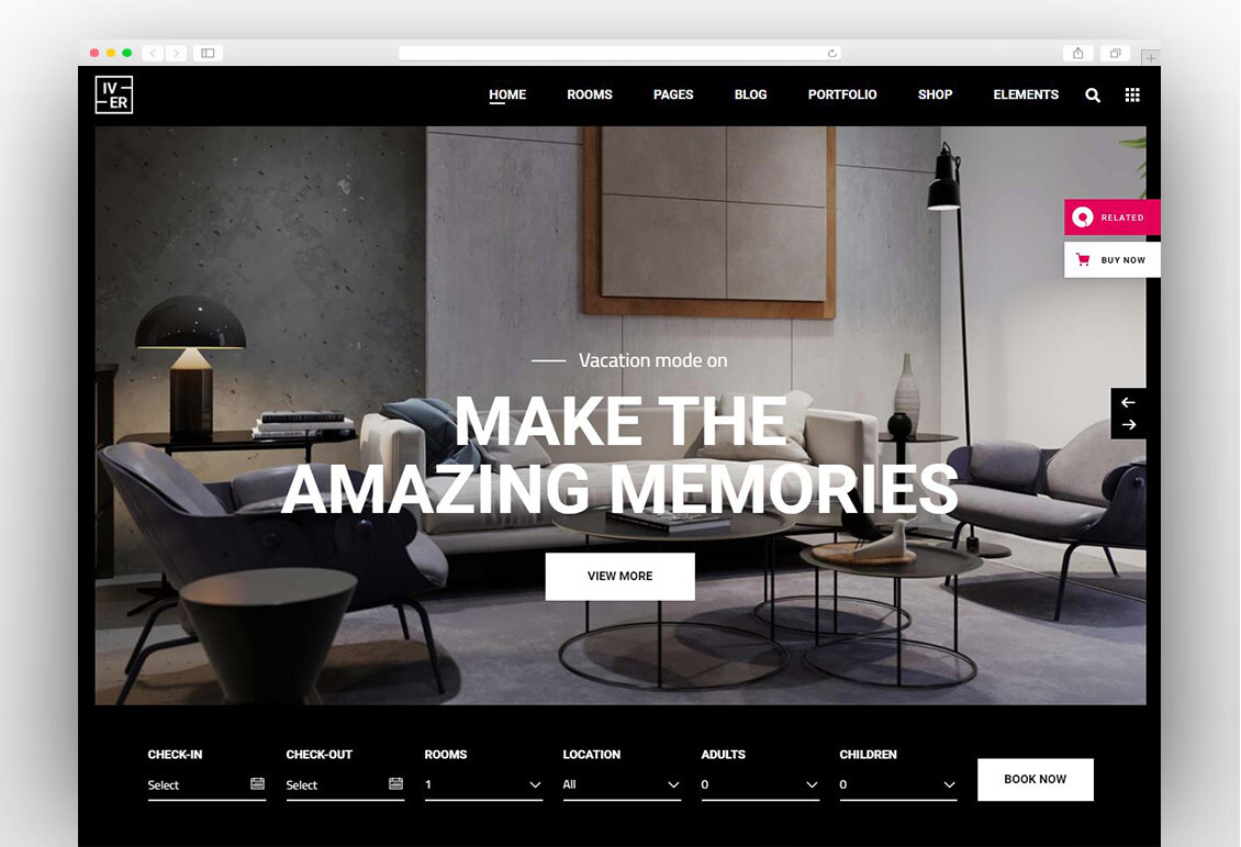 Professional WordPress Modern Booking Hotel Theme IVER