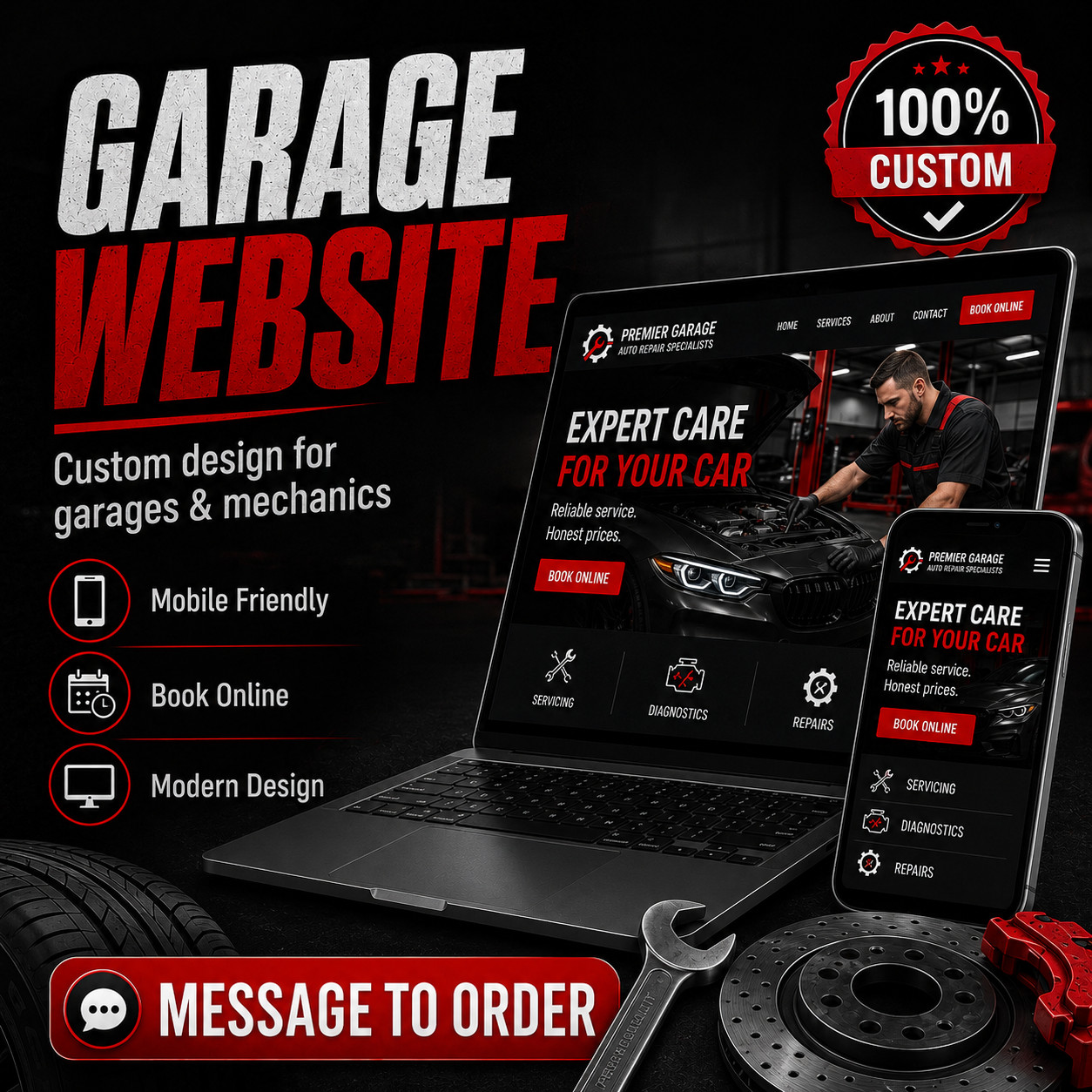 Custom Garage Website Design | Car Repair Mechanic Auto Service Website
