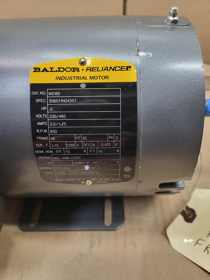 BALDOR .5 HP Motor 35B011N043G1 / frame: 56 – 850 RPM – 230 /460 – 3 ph No box