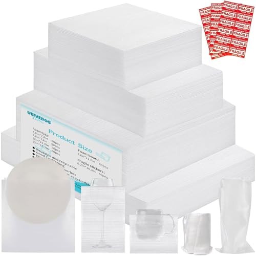 320pc Dish Packing Supplies Moving Kit Foam Pouches Sheets Fragile Stickers Set