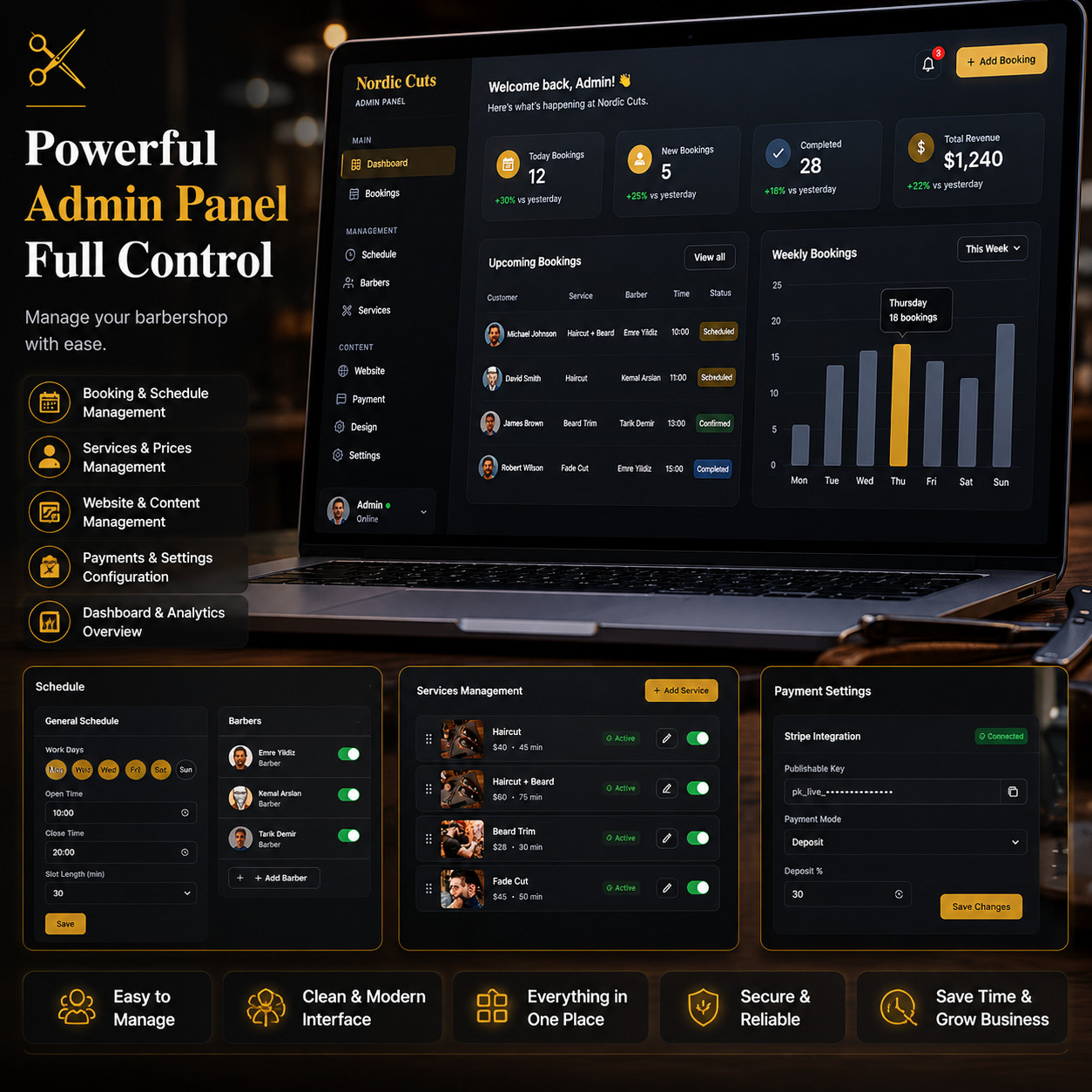Automated Barbershop Booking System — Ready-to-Launch Website with Admin Dashboa
