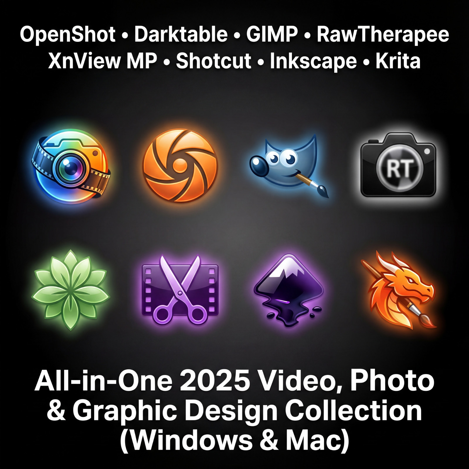 ✨ Complete 2025 Video, Photo & Graphic Design Software Bundle – Windows & Mac 🌈
