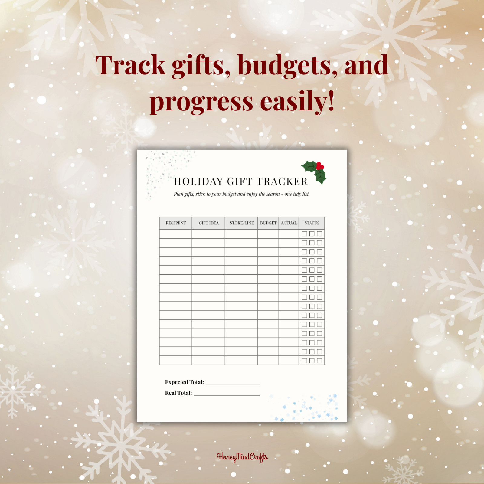 Christmas Gift Tracker Spreadsheet | Christmas Planner Printable List