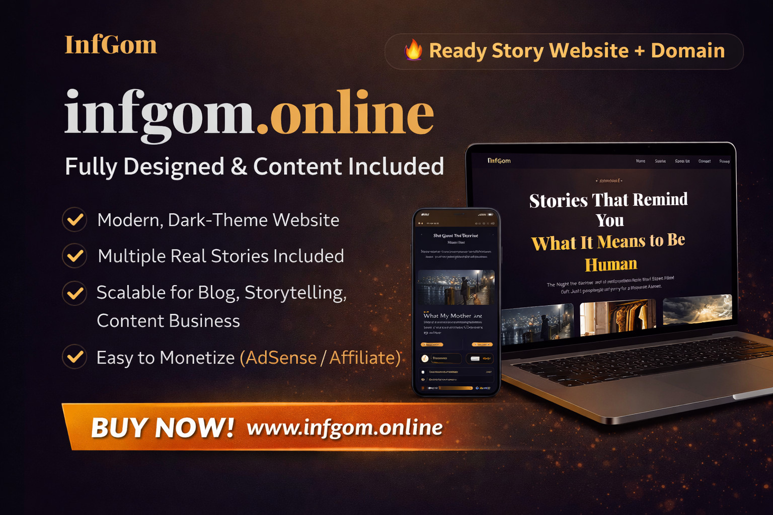 Story Website + Domain infgom.online – Ready Blog with Content Included