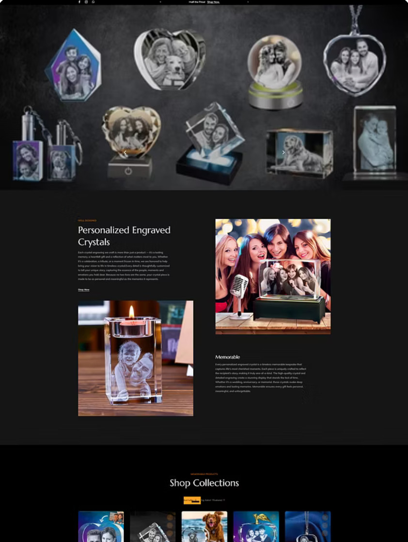 READY-MADE Shopify Store – Custom Crystal Engrave – Print on demand