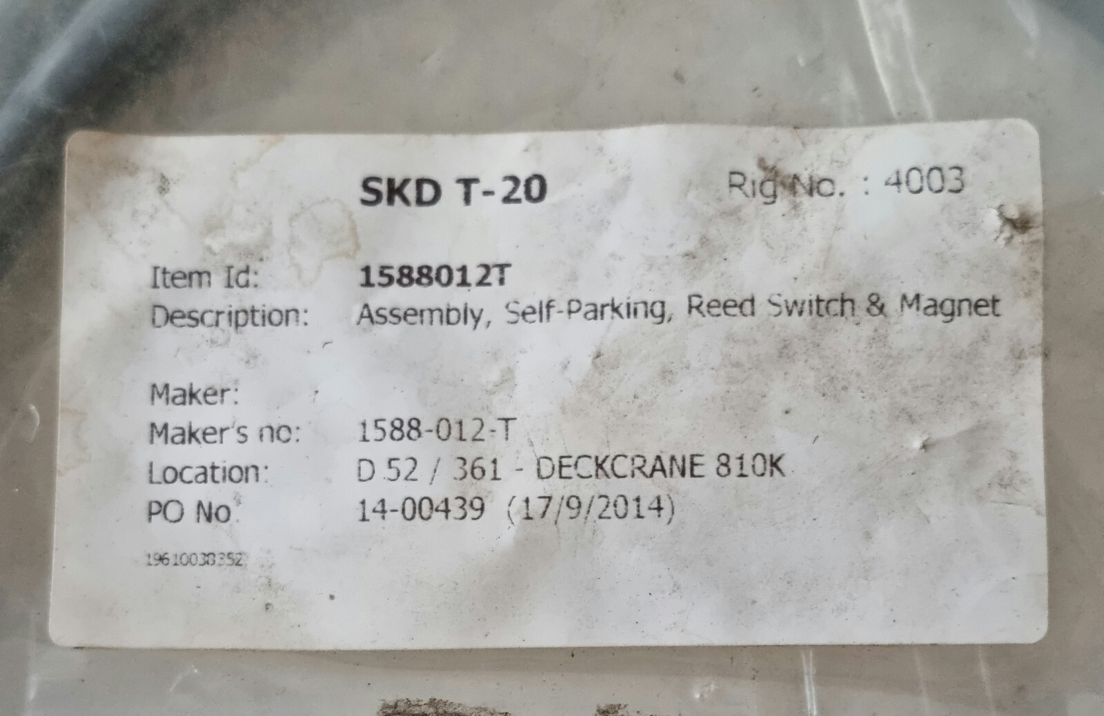 SKD T-20 1588012T Self parking reed switch sensor & magnet for deckcrane 810k