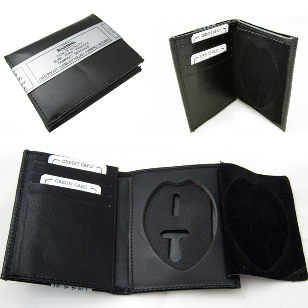 Leather Wallet Badge Holder Sheriff Officer Police Shield Security Black Case