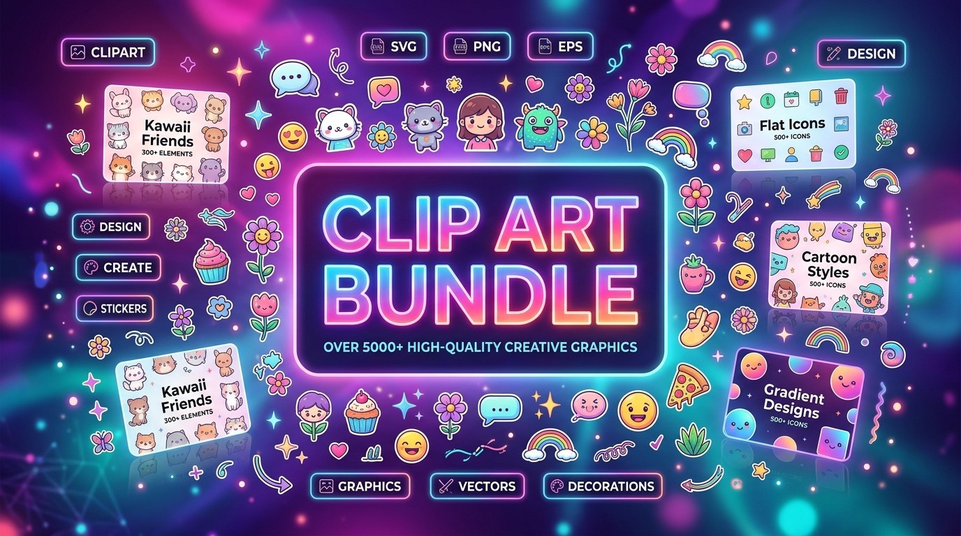 Ultimate Digital Mega Bundle | Fonts + Clipart + SVG + Coloring Books