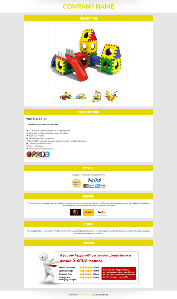 Ebay Listing Template HTML Professional Mobile Responsive Design Universal