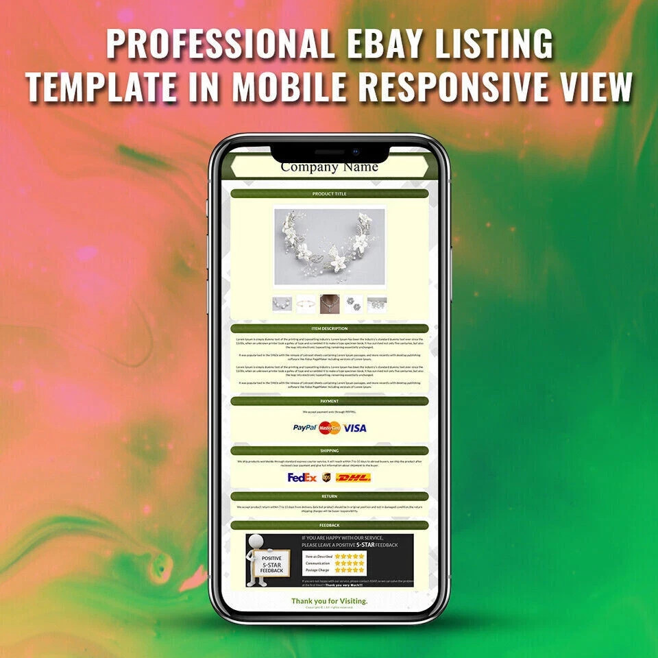 Mobile Responsive HTML eBay Listing Template Auction Template Universal