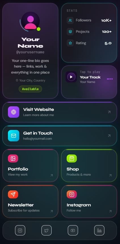Premium Personal Branding Hub — Bento-Style Link-in-Bio Landing Page Fully Setu