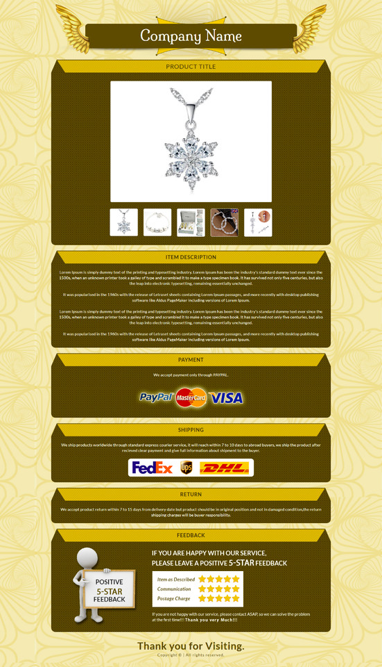 Professional eBay Mobile Responsive eBay Listing Template Auction Template
