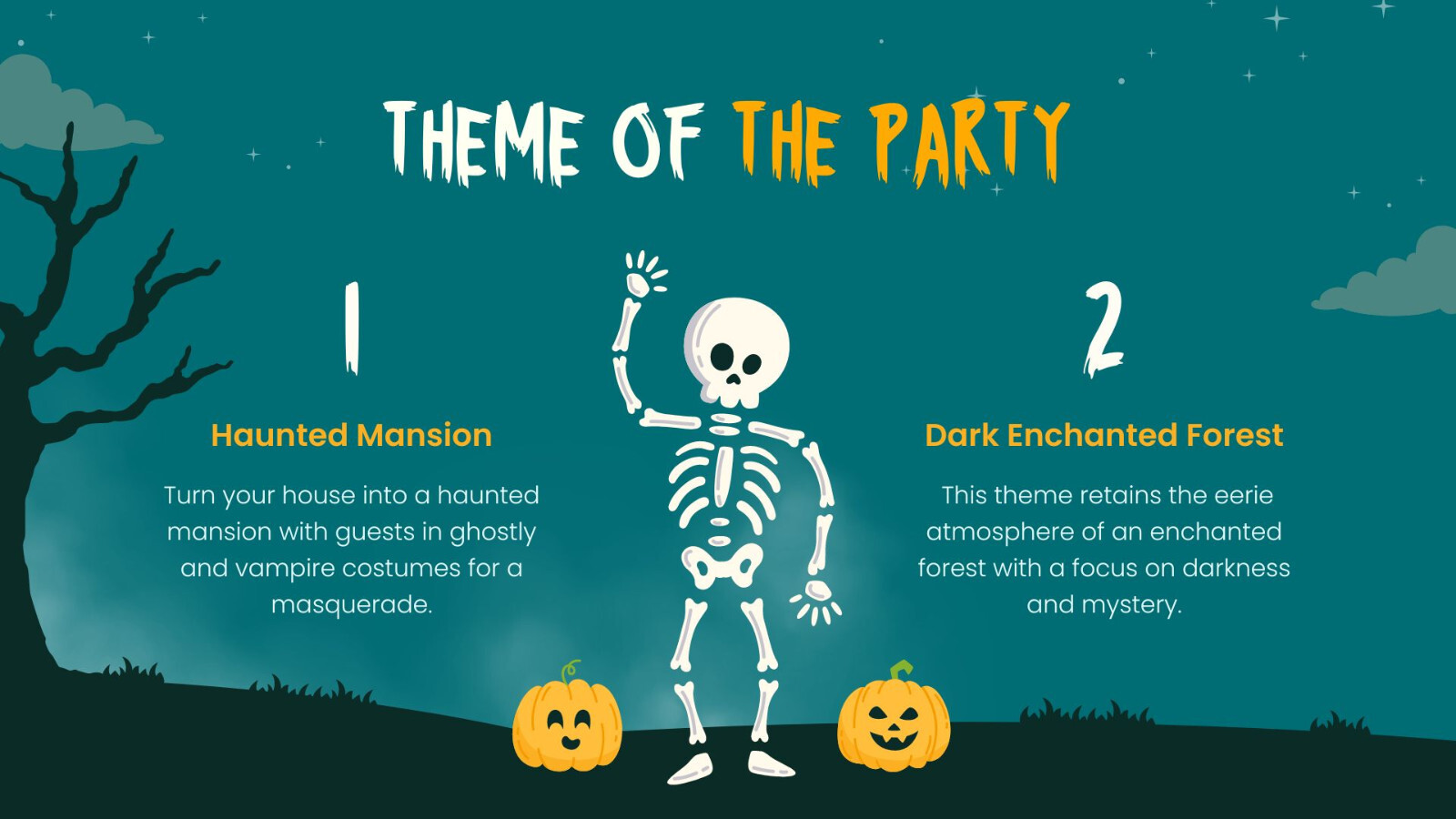 Website Landing Pages- Green and Orange Illustrated Halloween Party Presentation