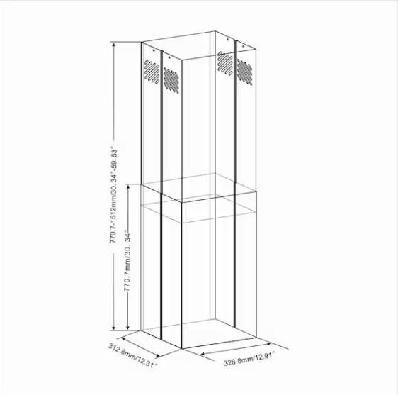 Vissani Chimney Range Hood Extension Pyramid Kitchen Wall Mount WECH03 Black