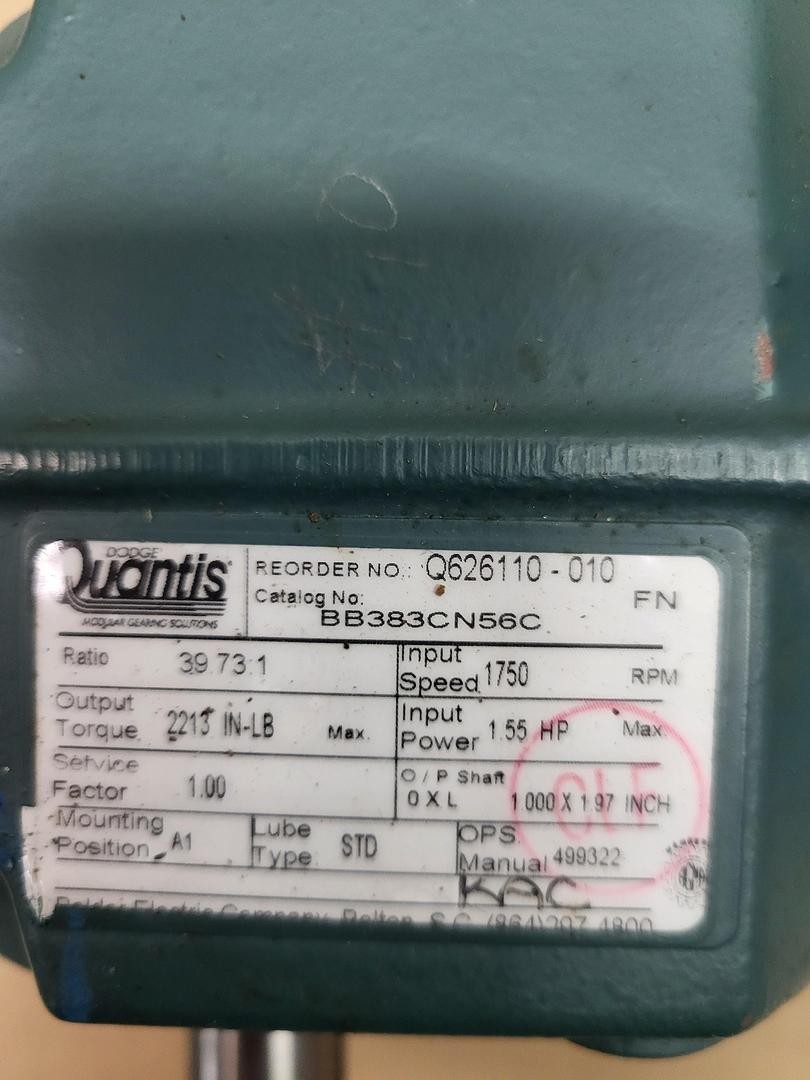 Dodge Quantis BB383CN56C 1750RPM 1.55HP OP shaft 1.0 x 1.97″ no box