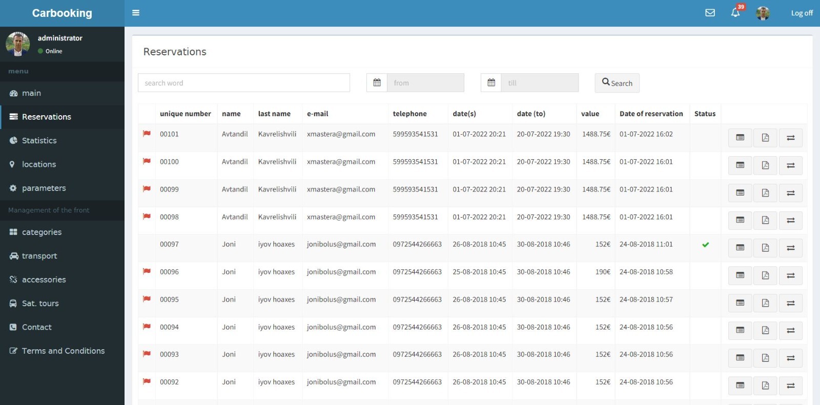 Car booking site with admin panel