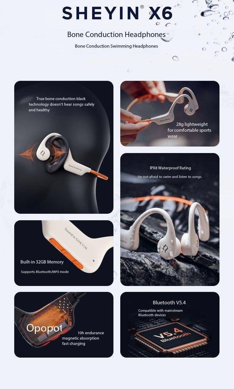 SHEYIN X6Pro Bone Conduction Bluetooth Headphones with Ultra Long Battery Life