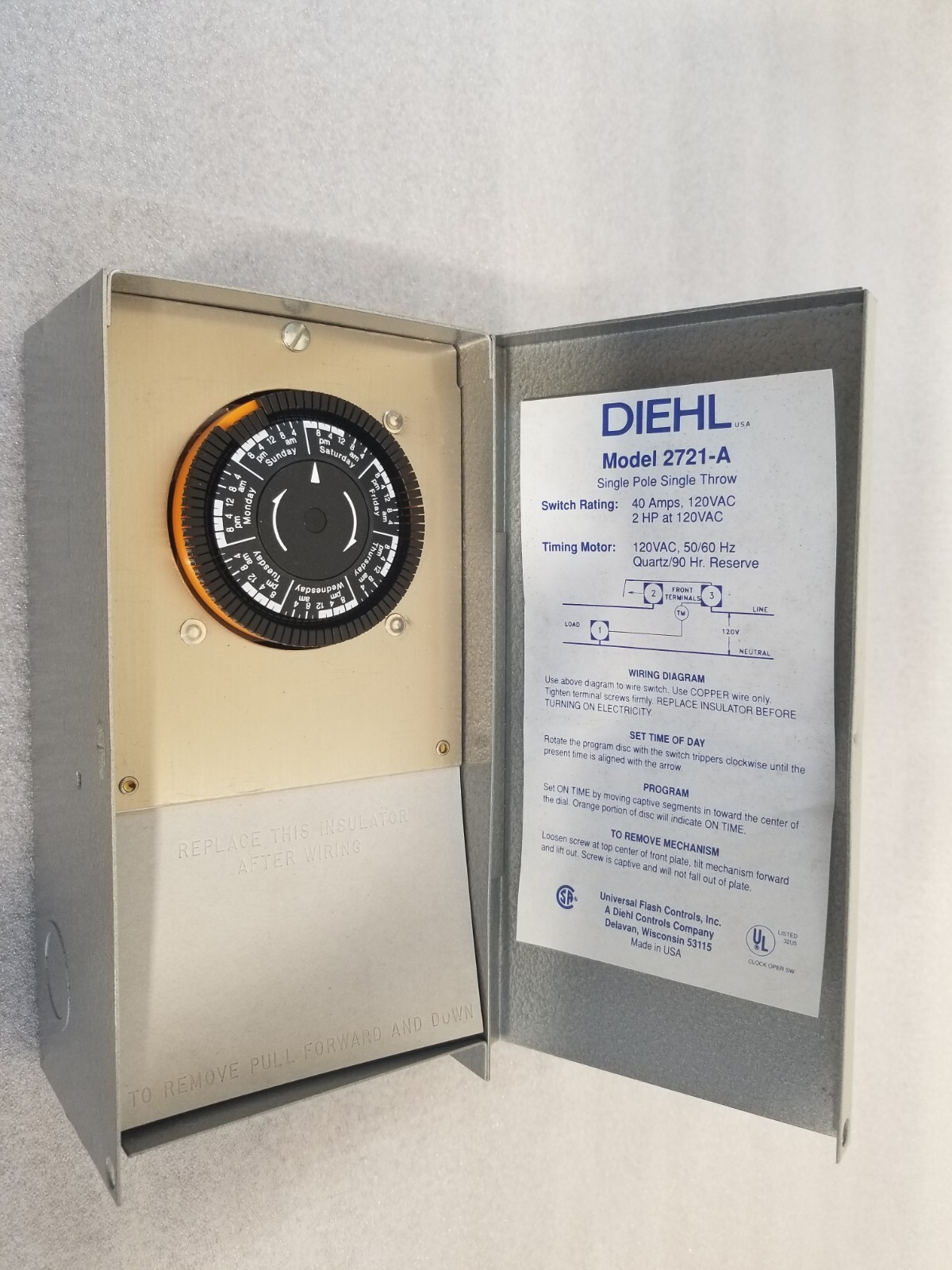 DIEHL Single Pole Single Throw 2721-A 40 Amps PROGRAMMABLE TIME SWITCH