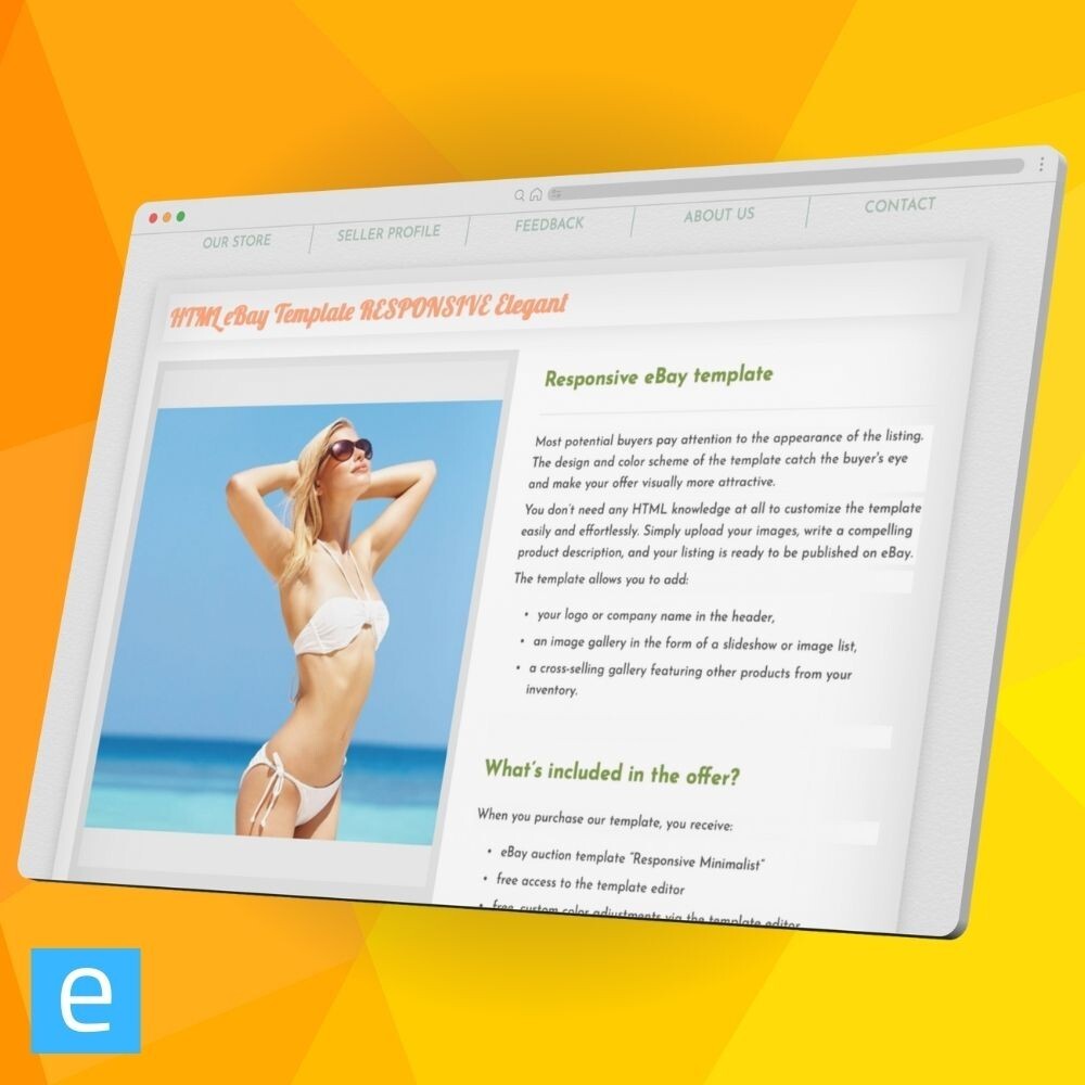 eBay Template RESPONSIVE Elegant – orange – Editor included – no HTML needed