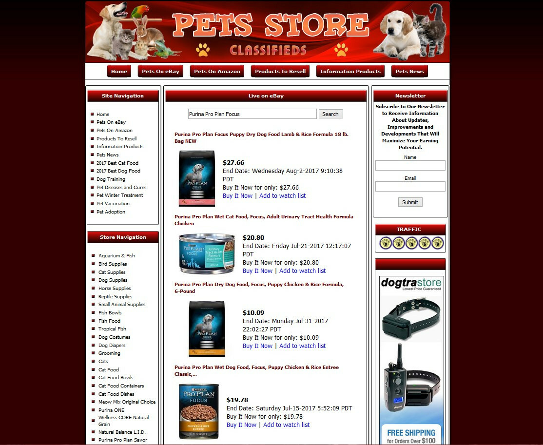 Fully Stocked Pet Store Website For Sale. Cats Dogs Birds Supply.