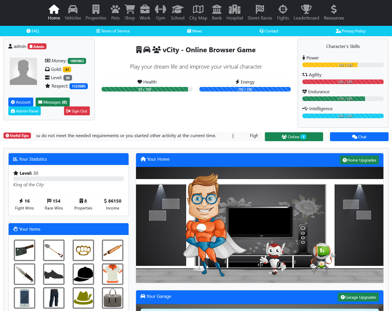MegaTown – Online Browser Game PHP Project | Virtual Life RPG Game Engine