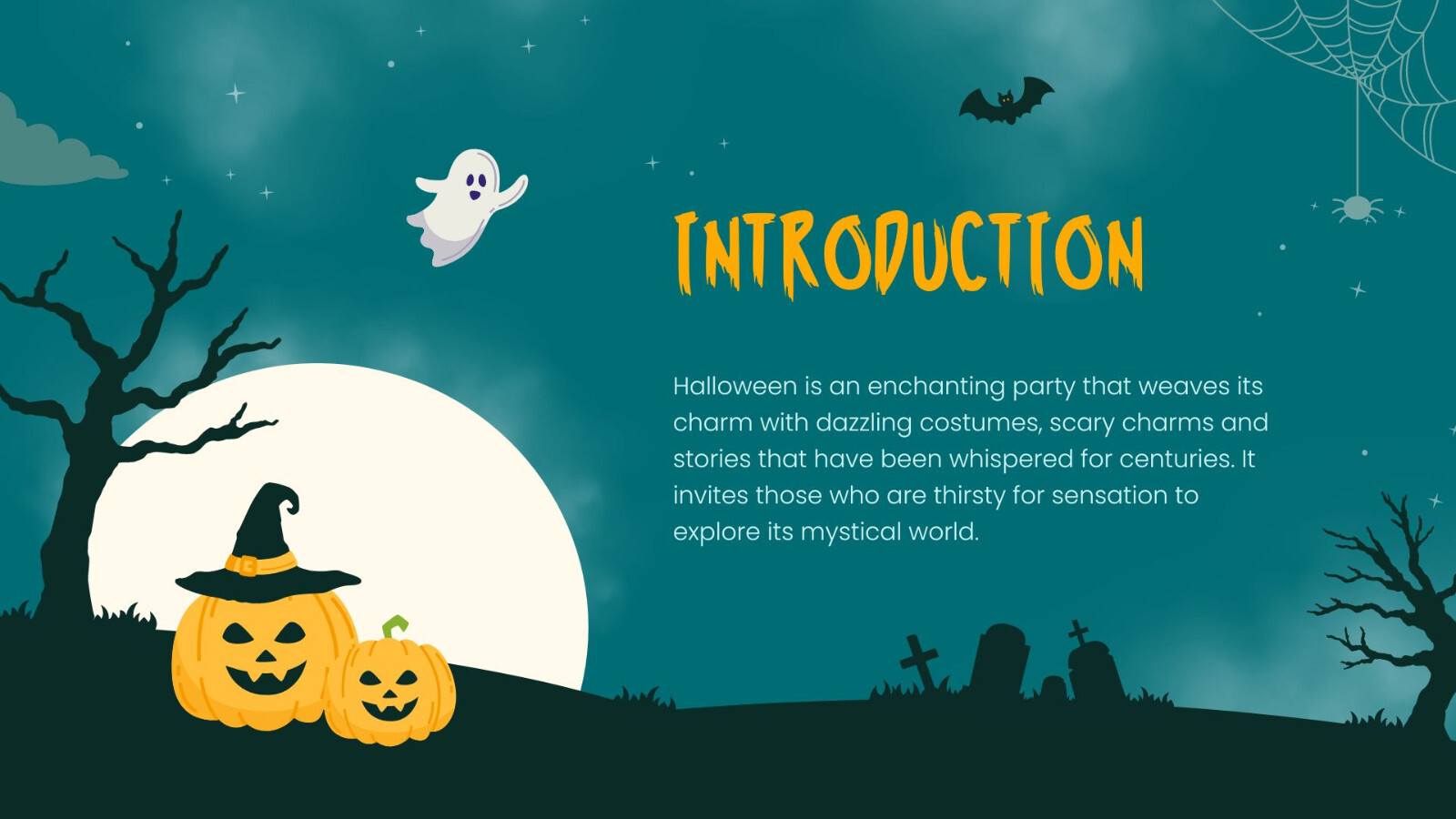 Website Landing Pages- Green and Orange Illustrated Halloween Party Presentation