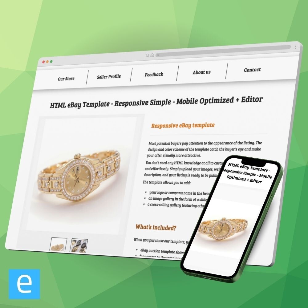 eBay Template – Responsive Simple – Mobile Optimized + Editor