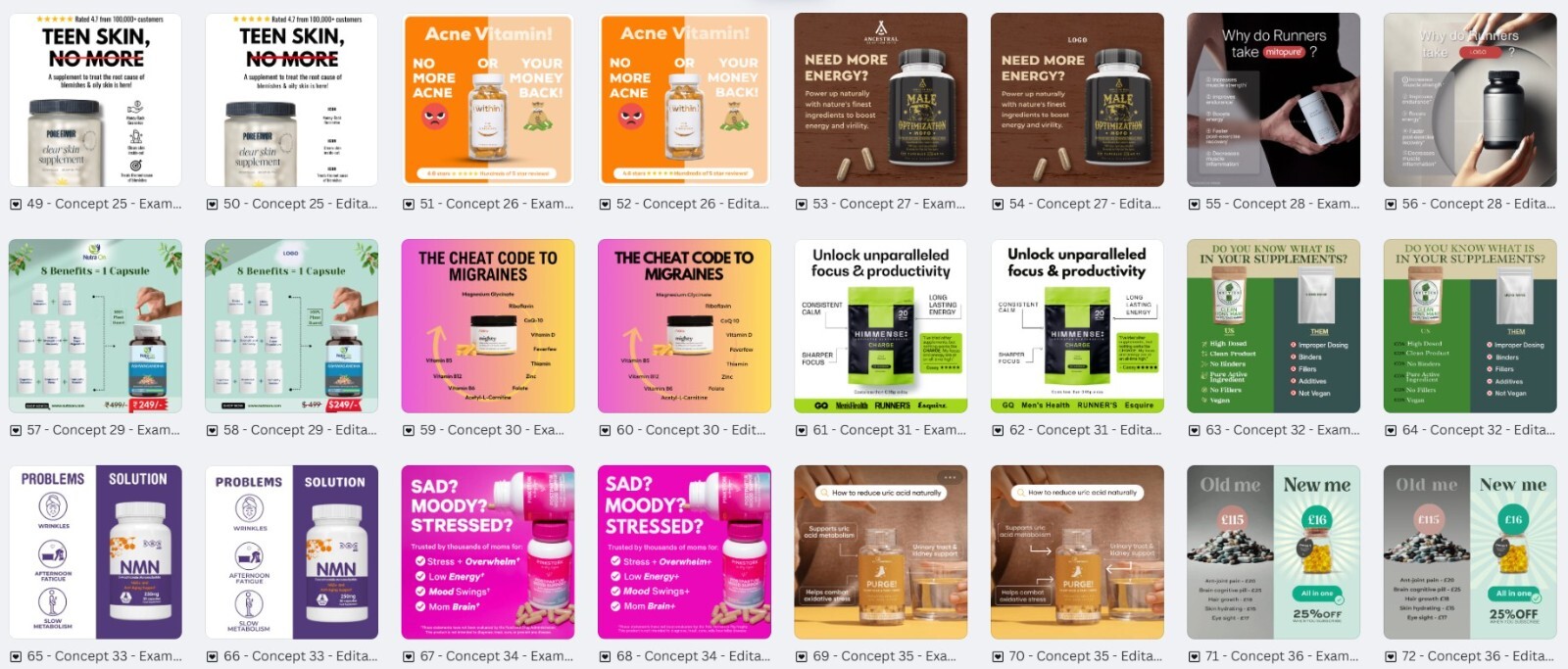 150-Supplements/Health & Wellness Eemplates | Ready-to-Use Digital Designs