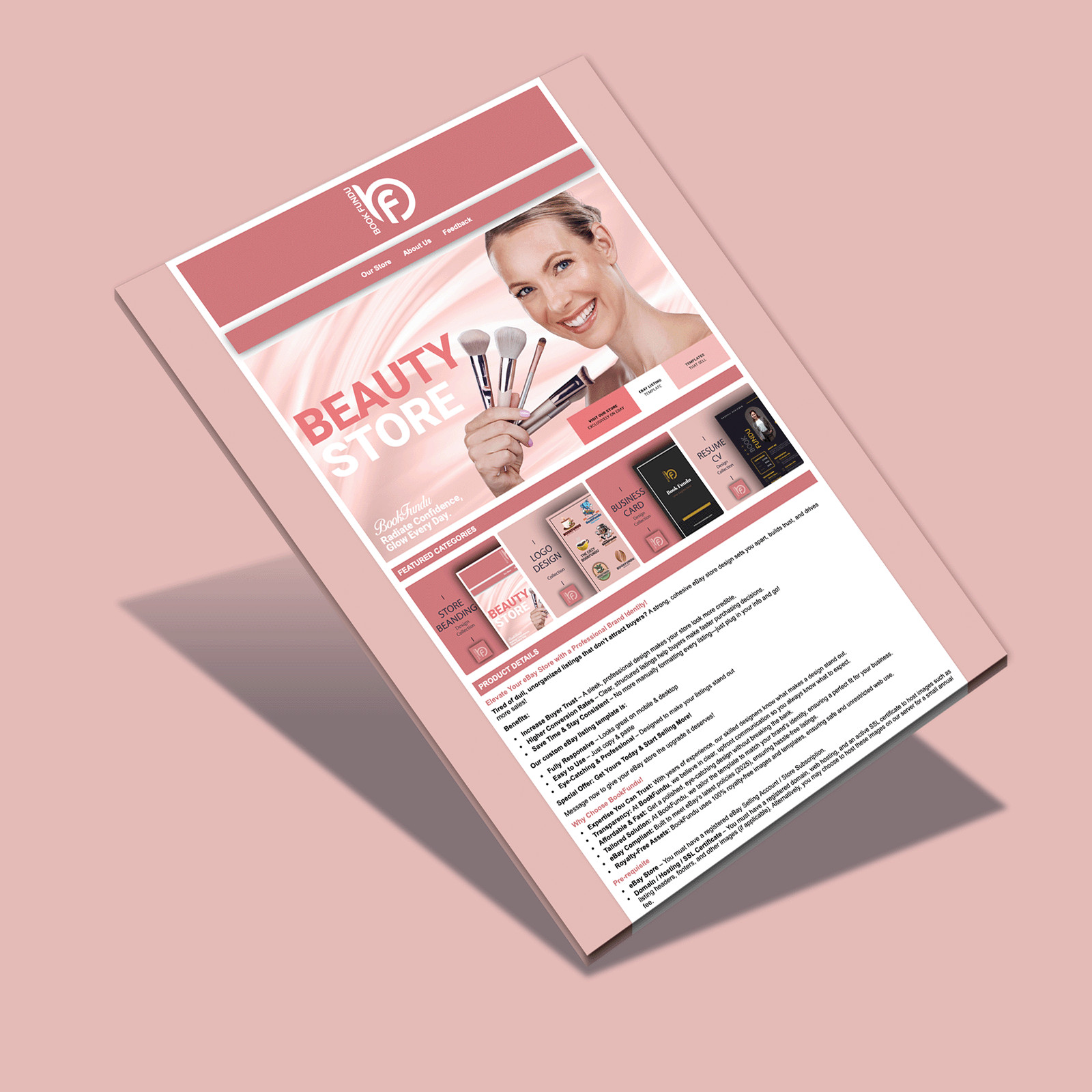 Sleek Minimalist Cosmetic Store Design + Mobile-Tablet Friendly Listing Template