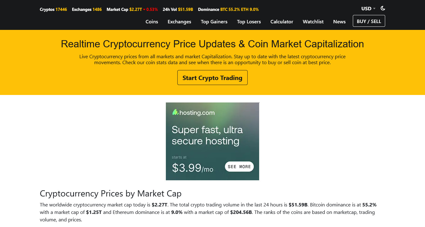 MarketCoin – PHP Crypto Market Tracker | 17,000+ Coins | 1,200+ Exchanges