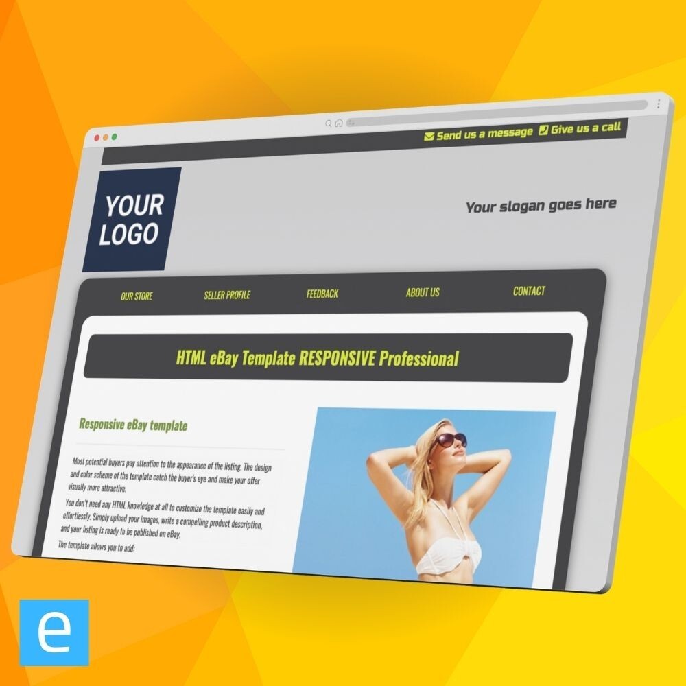 HTML eBay Template – RESPONSIVE Natural – grey/yellow – Editor included