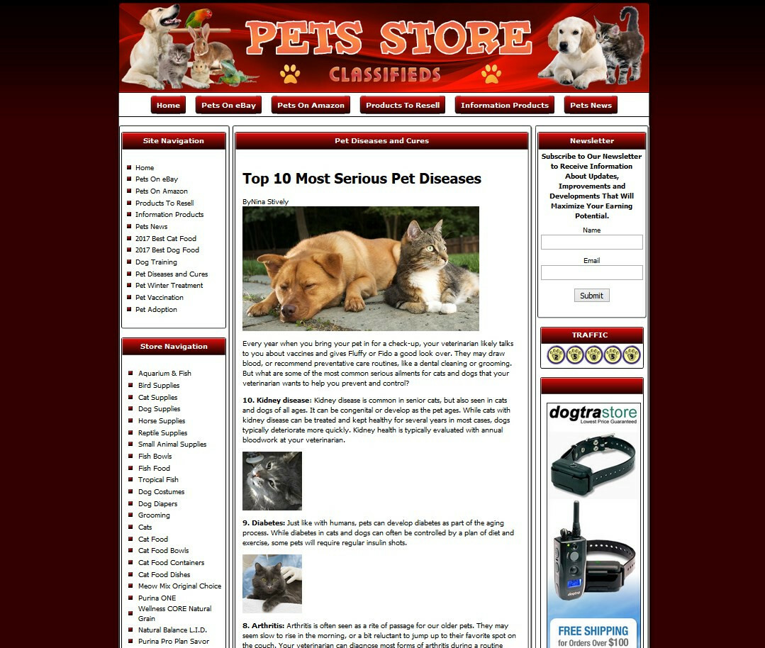 Fully Stocked Pet Store Website For Sale. Cats Dogs Birds Supply.