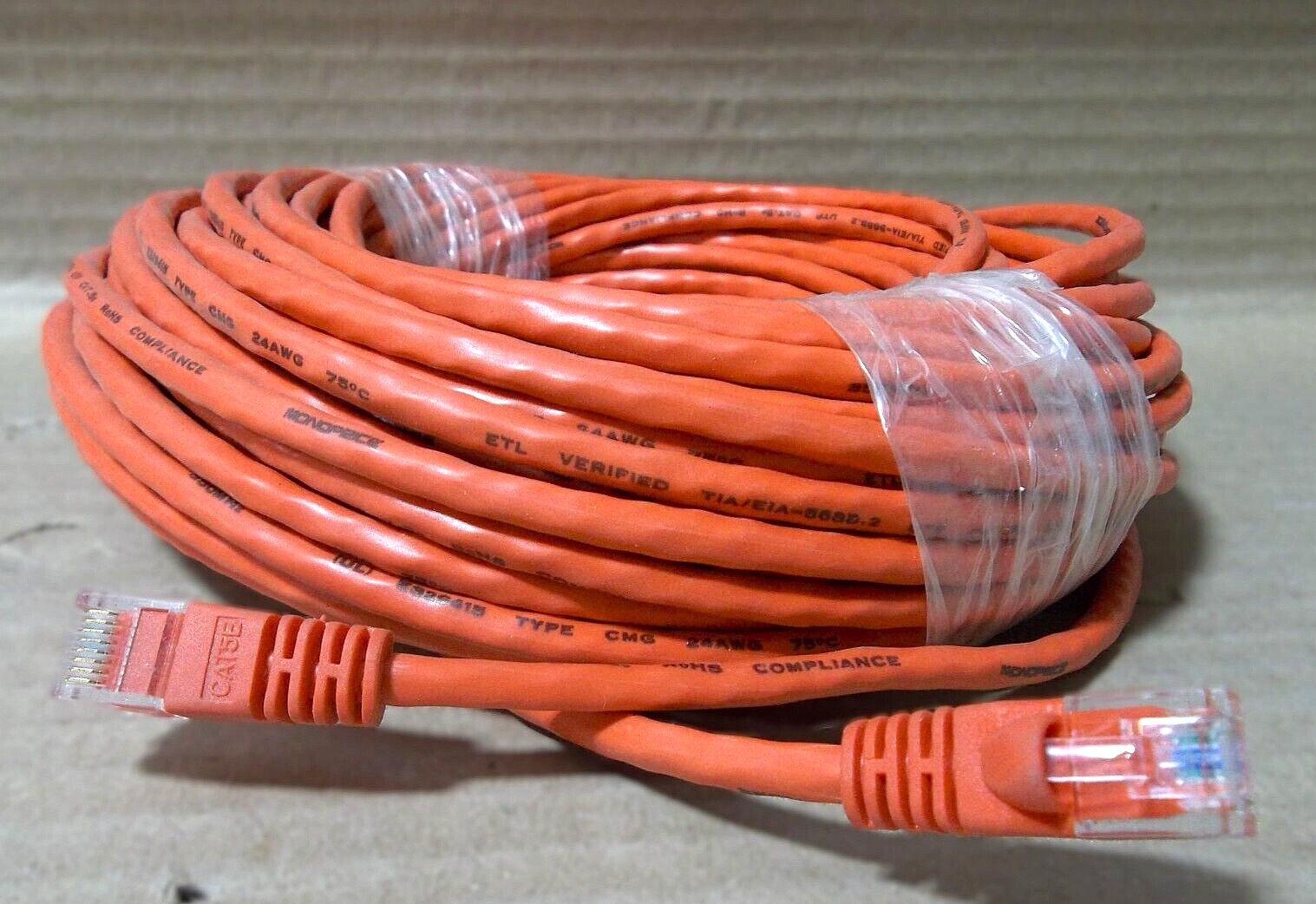 NEW MONOPRICE 4925 CAT5E-75-RED BARE COPPER ETHERNET NETWORK CABLE 350MHz 75FT
