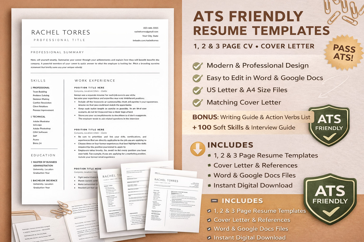 Premium Resume Package | 3 CV Templates + Cover Letter | ATS Optimized, Canvas