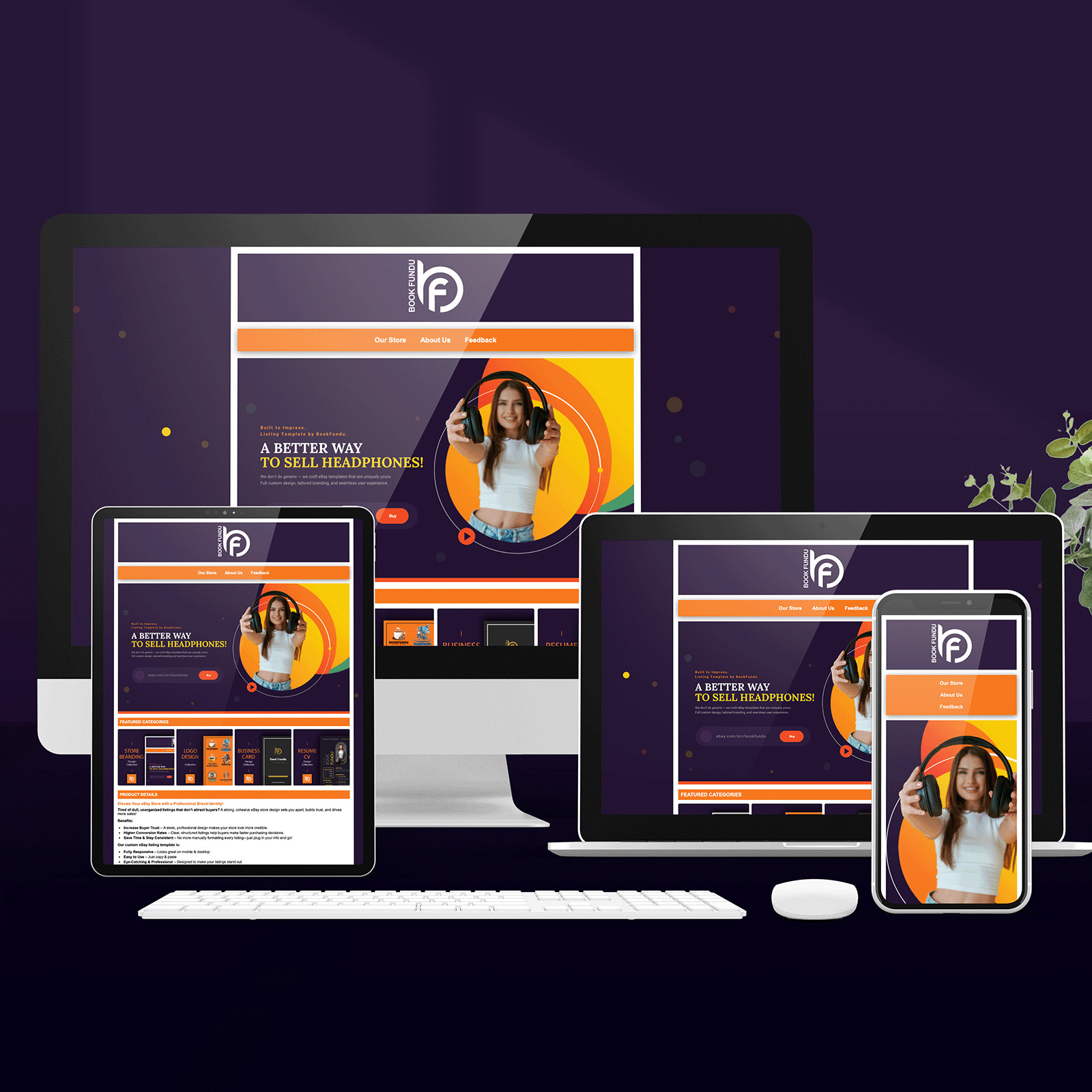 Custom eBay Store Listing Auction Template for Audio, Earbuds, and Headphones