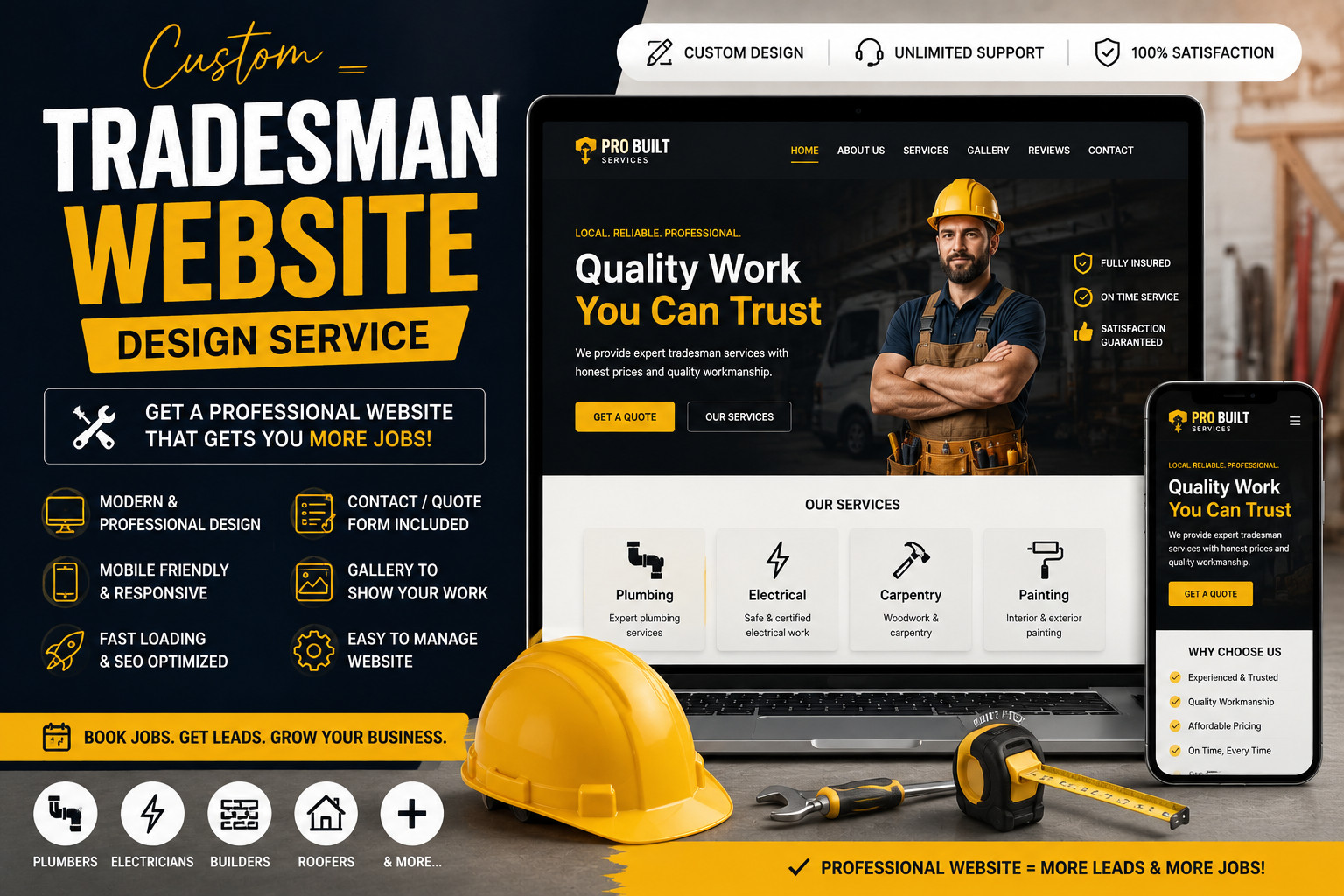 Custom Tradesman Website Design | Plumber Electrician Builder Business Website S