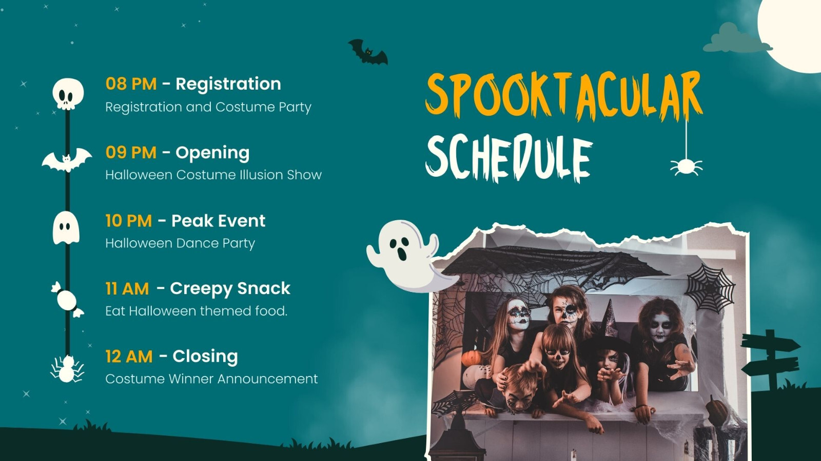 Website Landing Pages- Green and Orange Illustrated Halloween Party Presentation